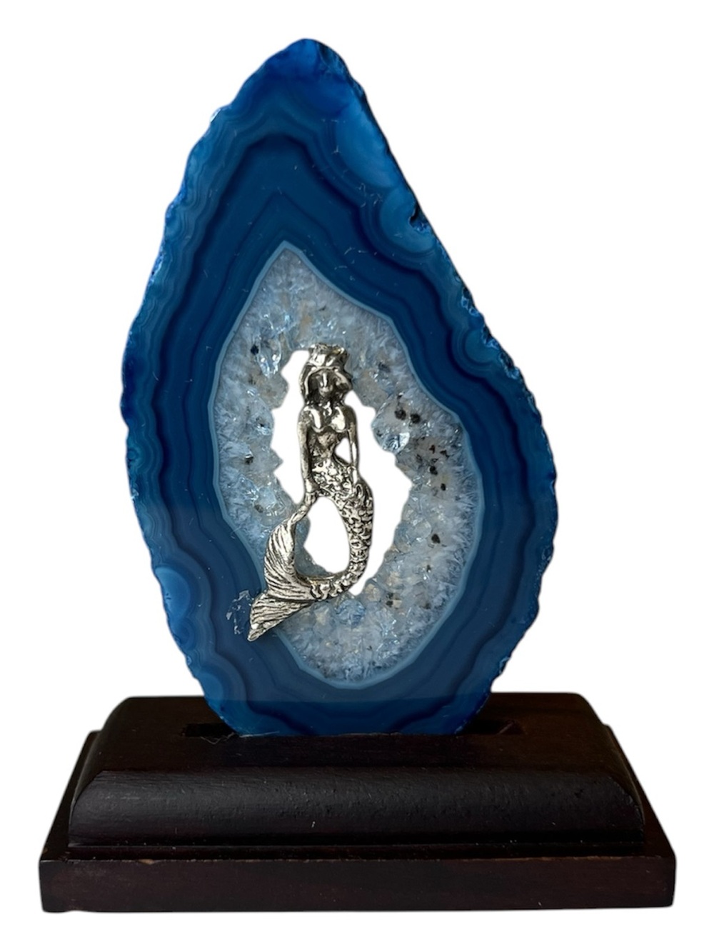 Blue Agate Mermaid Geode Decorative Accent